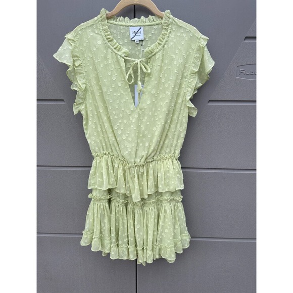 Misa Lilian Tiered Honeydew Ruffle V-Neck Clip Dot Mini Dress Size XS  coquette - Picture 4 of 15